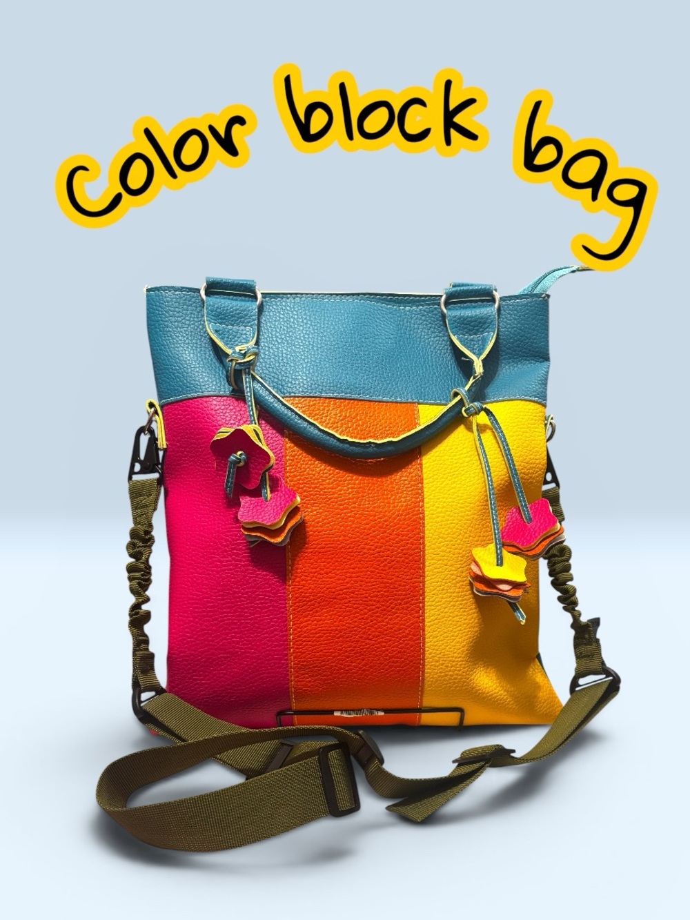 Color Block Multi-Color Tote Bag - Picture 2 of 9